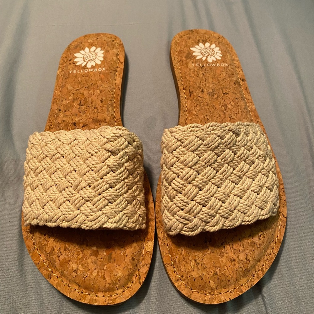 Yellow Box Cream Slide Sandals with Woven Design